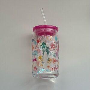 Francesca's Collections Pink Tropical Glass Tumbler New with tag